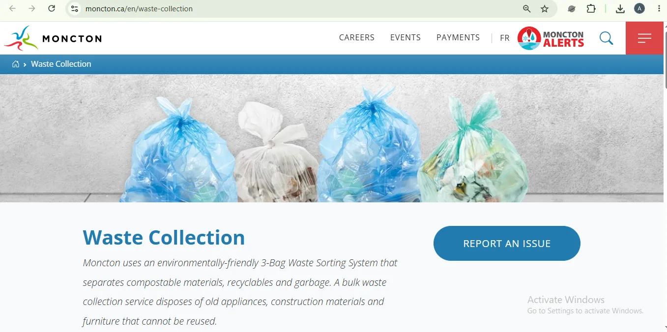 Moncton garbage schedule Eco360 collection calendar lookup for pickup day
