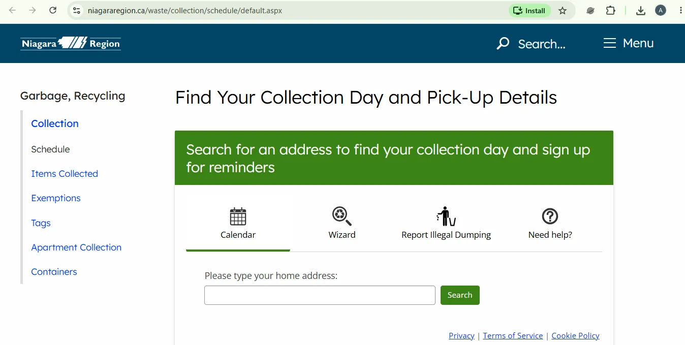 Niagara Region Find Your Collection Day and Pick-Up Details address lookup