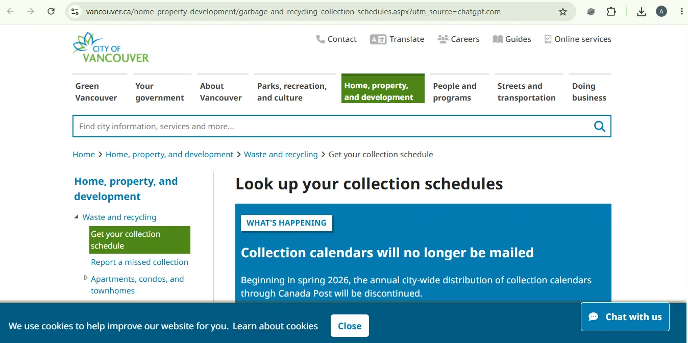 Official City of Vancouver address lookup for garbage, Green Bin and recycling collection dates