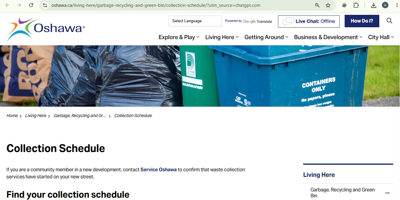 Oshawa garbage schedule official collection lookup and waste calendar visual reference