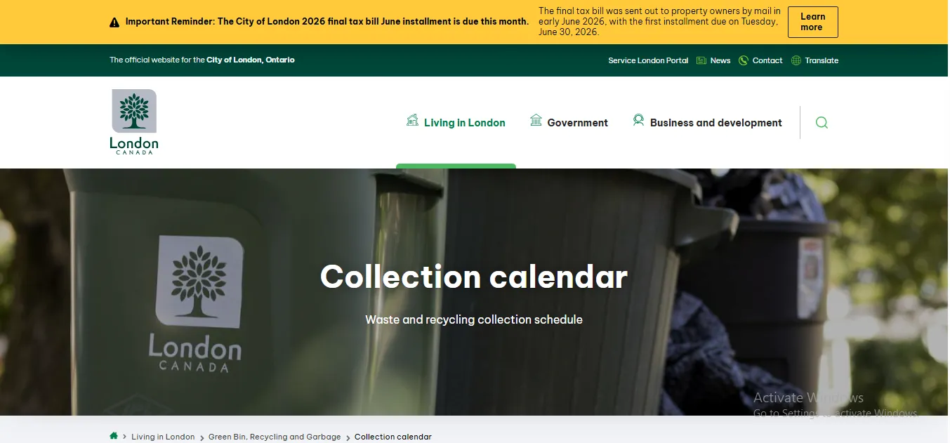 London Ontario garbage day Zone Finder collection calendar for pickup schedule